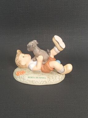Goebel Hummel Boy with Puppy Figurine - Beige, Brown, Blue